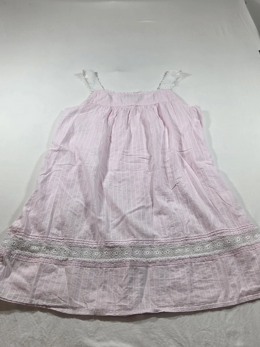 Eileen West Pale Pink Cotton Nightgown Smocked Bodice Lace Trim Sleeveless - Picture 13 of 13